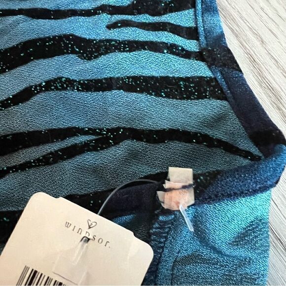 Windsor top cowl neck tiger stripe in blue sparkly fabric sz Small Deadstock - Picture 13 of 13